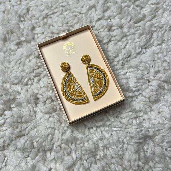 C&C California  Lemon Beaded Statement Earrings New Boho Coastal Grandma Bold - Picture 2 of 3